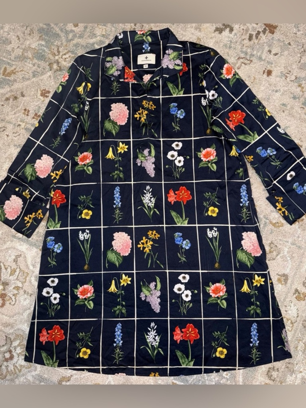 Tuckernuck Floral Grid Shift Dress in Navy sz XS